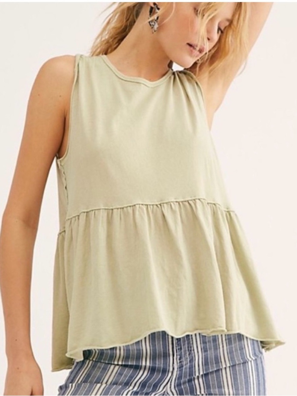 Free people anytime tank top peplum babydoll XS boho light green